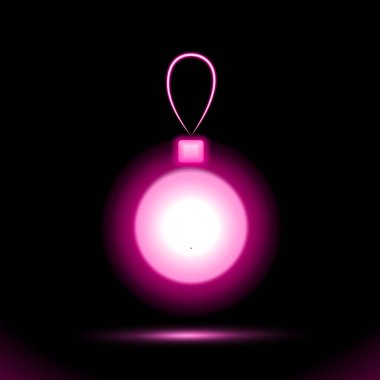 Noel Pembe Noel topu taşıyıcı ikonu Neon lamba, siyah arka planda tasarım. Floresan bir nesne. Aydınlatma işareti. Noel için tabela mağazası dekorasyonları, yeni yıl illüstrasyonu. Bölüm 10.