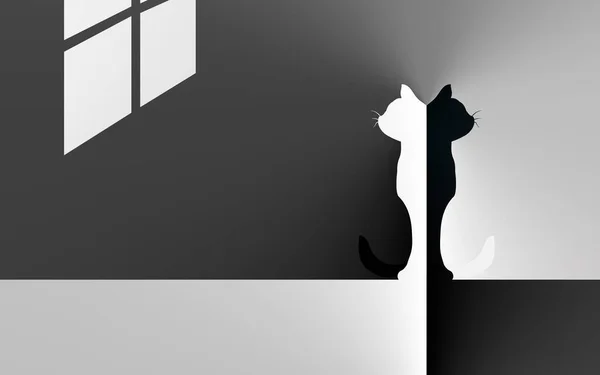 抽象最少两只猫对比白色或黑色背景 概念信号转导 柔和阴影细腻细腻 几何艺术渐变片 小巧轻巧的猫咪风格设计 — 图库矢量图片