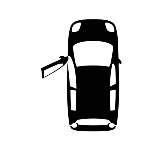 Zwergschwarzes Auto Mit Offener Tür Draufsicht Symbol Isoliert Auf Weißem — Stockvektor