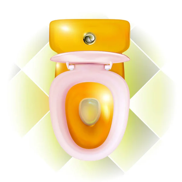 Realistische Offene Goldene Toilettenschüssel Mit Modernem Rosa Sitz Haushalt Isolierte — Stockvektor