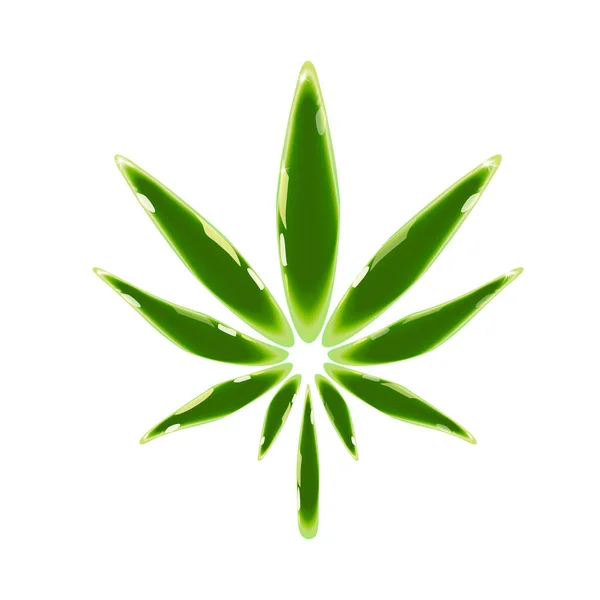 Colorful Glossy Cannabis Leaf Modern Green Icon Ornamental Floral Element — Stock Vector