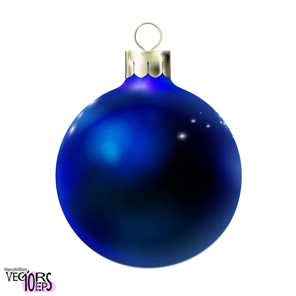 Χριστουγεννιάτικη Μπάλα Σκούρο Μπλε Χρώμα Γυαλιστερό Mockup Ρεαλιστική Μπιχλιμπίδι Απομονώνονται — Διανυσματικό Αρχείο