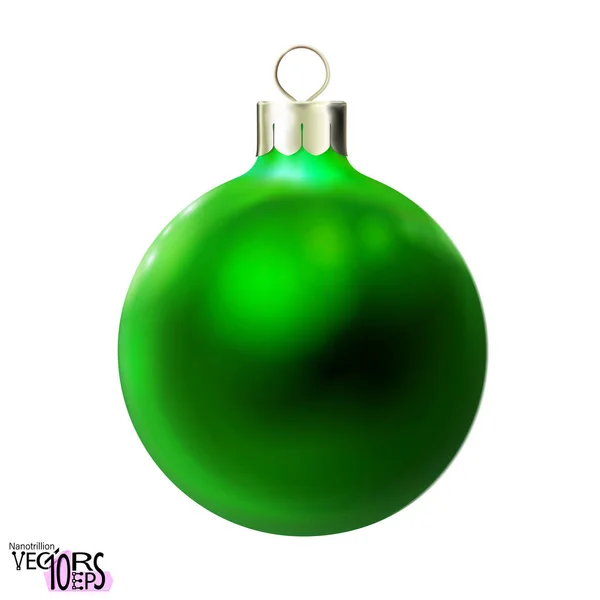 Palla Natale Verde Bauble Realistico Lucido Isolato Sfondo Bianco Buon — Vettoriale Stock