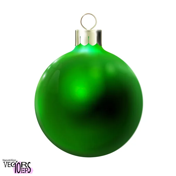 Σκούρο Πράσινο Χριστουγεννιάτικη Μπάλα Γυαλιστερό Mockup Ρεαλιστικό Μπιχλιμπίδι Απομονώνονται Λευκό — Διανυσματικό Αρχείο