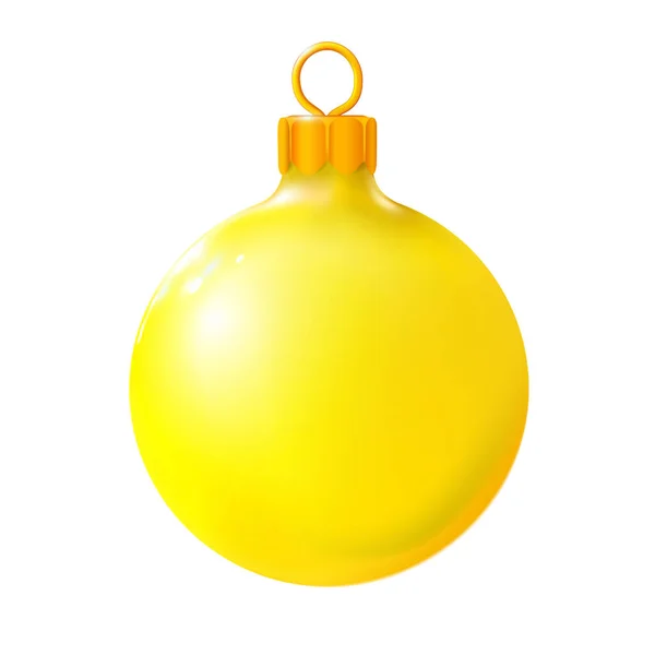 Pallina Natale Gialla Bauble Isolato Bianco Realistico Buon Natale Elemento — Vettoriale Stock