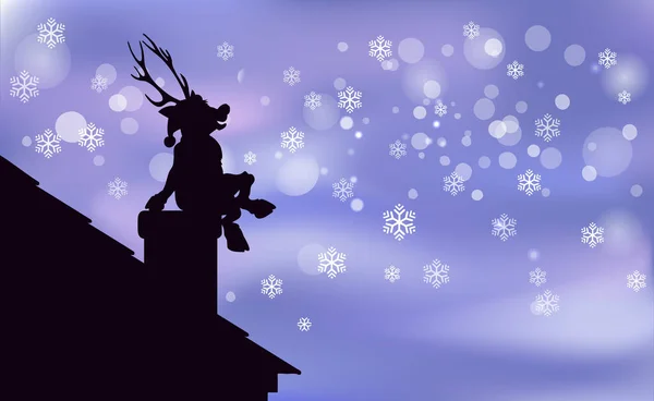 Reindeer Santa Claus Artwork Background Happy Christmas Young Fawn Чорний — стоковий вектор