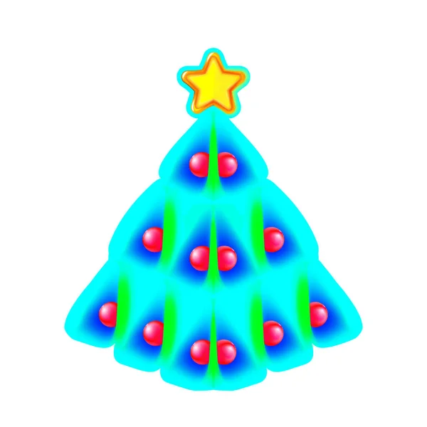 Bonito Árbol Navidad Hecho Mota Azul Verde Estrella Amarilla Diseño — Vector de stock