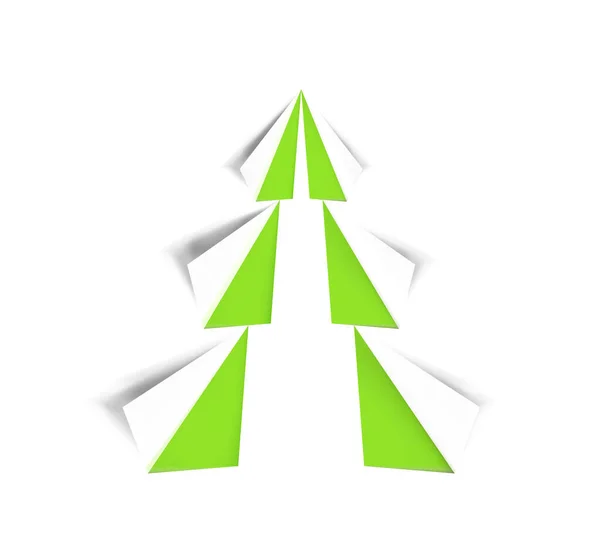 Ritagliato Carta Albero Natale Colore Verde Bianco Isolato Sfondo Bianco — Vettoriale Stock