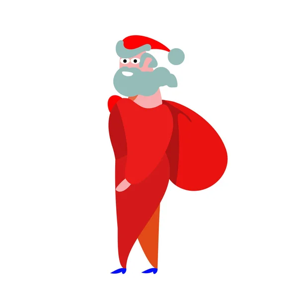 Счастливого Рождественского Красного Вектора Плоский Санта Клаус Сумка Упрощена Иллюстрации — стоковый вектор
