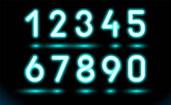 Simply Set Glowing Neon Numbers Design Black Dark Background Web — Stock Vector