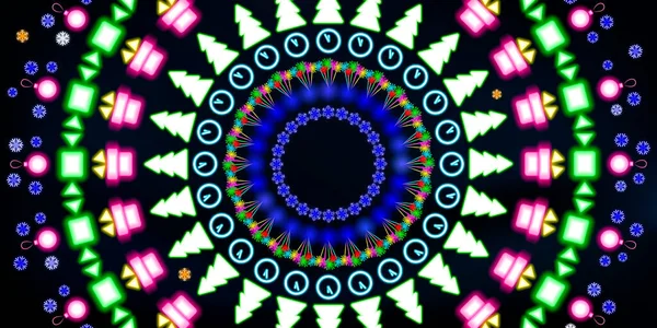 Néon Rond Multicolore Brillant Fond Noël Nouvel Coloré Abstrait Rayonnant — Image vectorielle