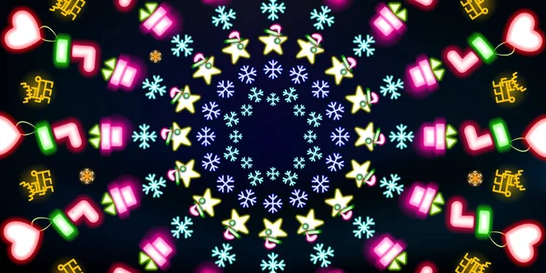 Néon Rond Multicolore Brillant Fond Noël Nouvel Coloré Abstrait Rayonnant — Image vectorielle