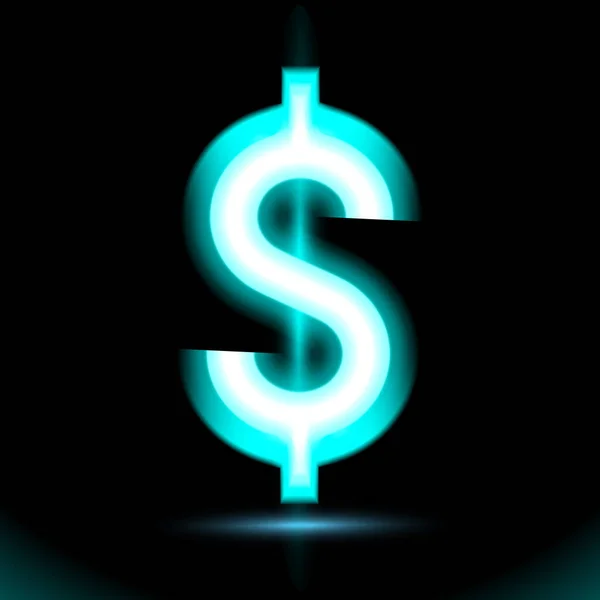 Dollar Blue Neon Icône Lampe Bouton Lumineux Signe Symbole Conception — Image vectorielle