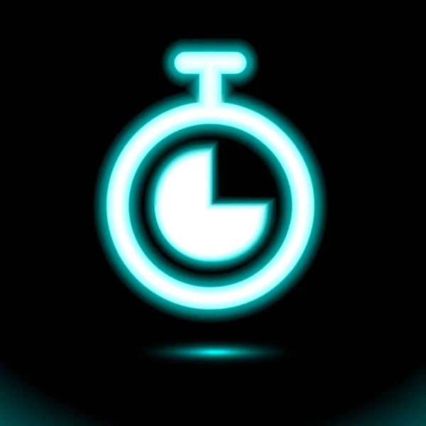 Blue Neon Stopwatch Ícone Néon Cronômetro Luz Botão Sinal Simples — Vetor de Stock