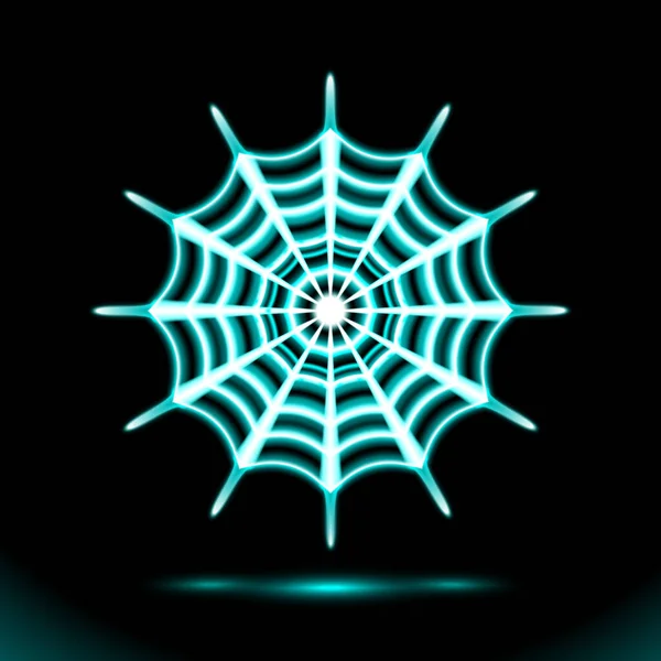 Spiderweb Azul Lámpara Neón Festiva Halloween Cobweb Signo Silueta Brillante — Archivo Imágenes Vectoriales