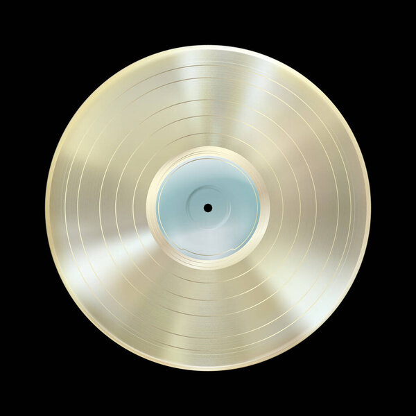 Platinum vinyl record, realistic award disc isolated on black background. Gramophone LP mockup disk, blank label. Highly detailed. Musical album. Vintage art old technology. Vector illustration Eps 10