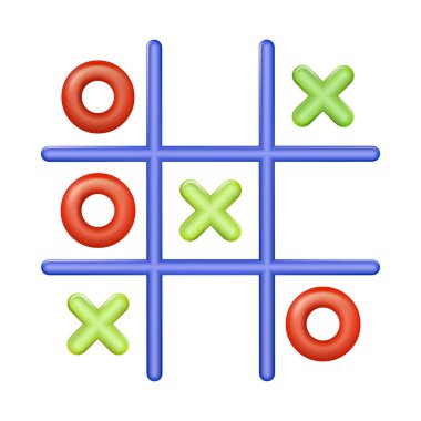 Gerçekçi plastik çok renkli oyuncak Tic Tac Toe. Kırmızı ve yeşil renklerle çapraz sıfır. Vektör illüstrasyonu EPS 10