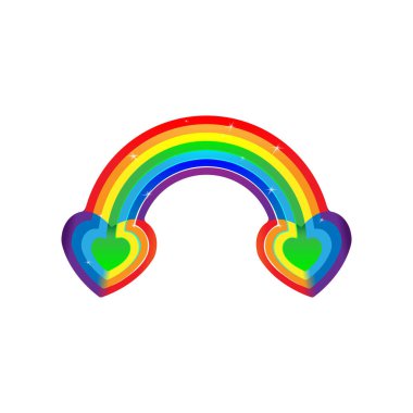 İki kalp gökkuşağı. Çok havalı bir vektör, iki kalbi bir gökkuşağı ile birleştirdiğimizde, kombinasyon, karışım, herhangi birinden daha güçlü bir aşk işaretidir..