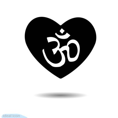 İkon kalp. Çin kaligrafi tasarımı OM, AUM. Sevgililer Günü için Dini Sembol. Vektör. Mantra Yoga. Budizm. Hinduizm. Brahma, Vishnu ve Shiva. Mantra zihnin ve sonsuzluğun gücü.