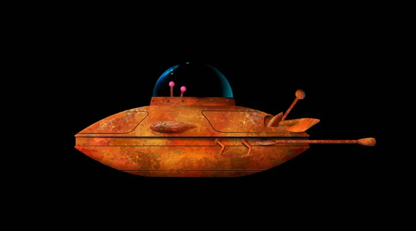 Cartoon Altes Ufo Rostiges Raumschiff Isoliert Auf Weißem Hintergrund Außerirdische — Stockvektor