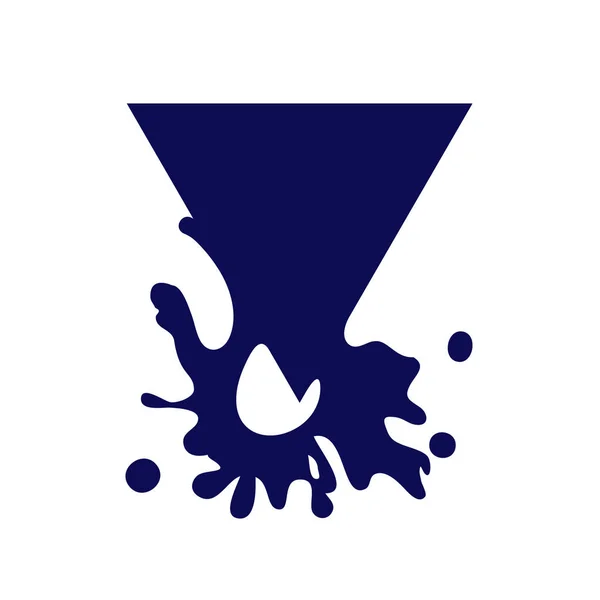 Druppelende Driehoek Donkerblauw Pictogram Vloeibare Verf Stroomt Gesmolten Logo Huidige — Stockvector