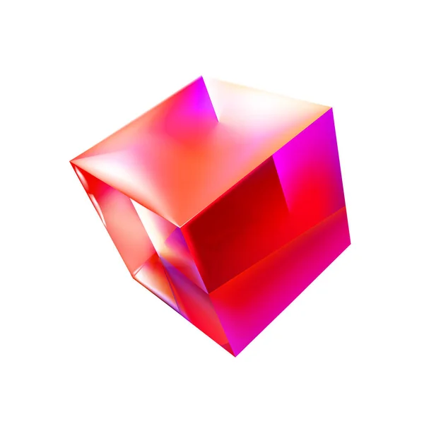 Glass Polymer Resin Mockup Blank Glossy Pink Cube Box Icon — Stock Vector