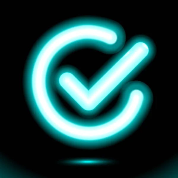 Neon Lamp Vinkje Pictogram Een Cirkel Vinkje Symbool Moderne Decoratieve — Stockvector