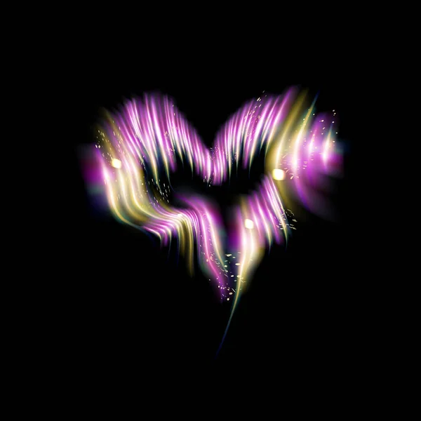 フラッシュピンクのエネルギーストリップのハートアイコン 黒の背景に孤立した輝きを持つ光の効果バースト バレンタインデー グラフィックデザインのための野生の愛のシンボル ベクトルイラスト Eps10 — ストックベクタ