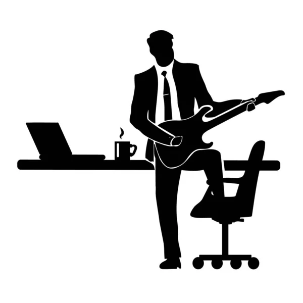 Businessman Silhouette Guitar Successful Business Success Chair Desk Drinking Mug — Stock Vector