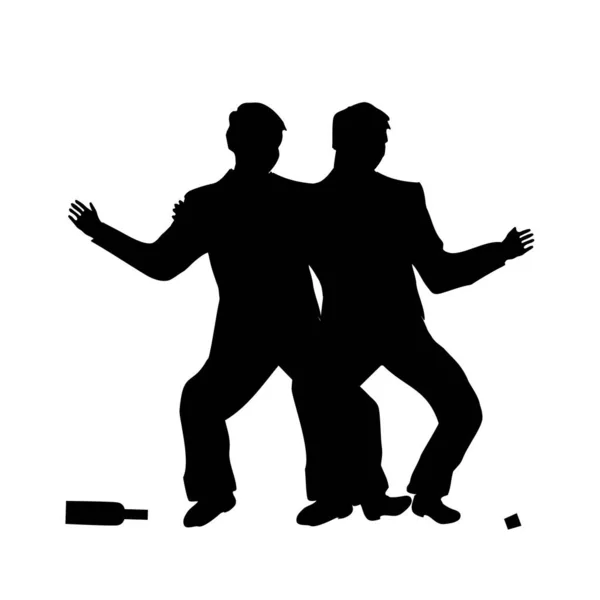 Des Ivrognes Soirée Alcoolisée Deux Hommes Buvant Des Silhouettes Vectorielles — Image vectorielle