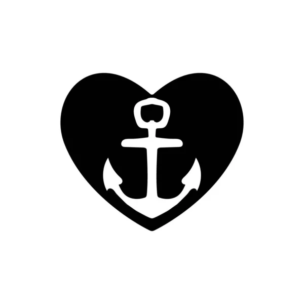 Naves Ancla Con Corazón Negro Que Simboliza Amor Romance Una — Archivo Imágenes Vectoriales