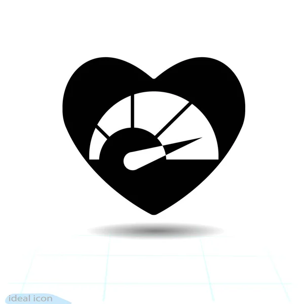 Corazón Vector Icono Negro Símbolo Amor Velocímetro Corazón Signo San — Vector de stock