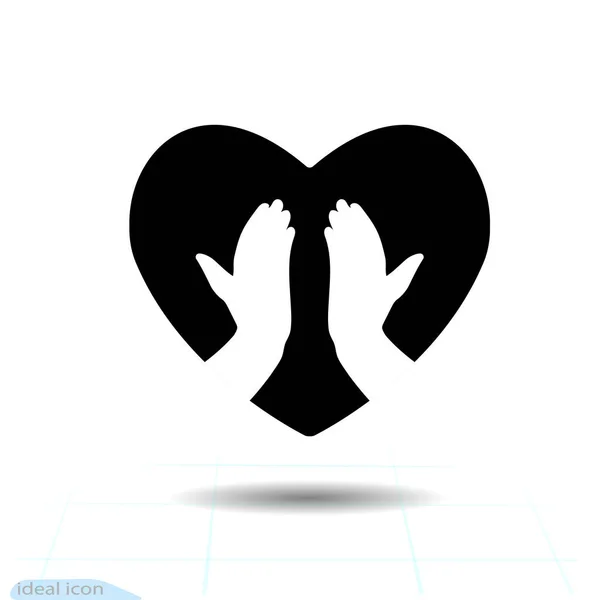 Corazón Vector Icono Negro Símbolo Amor Silueta Manos Musulmanas Pose — Archivo Imágenes Vectoriales
