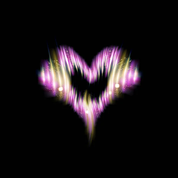 フラッシュピンクのエネルギーストリップのハートアイコン 黒の背景に孤立した輝きを持つ光の効果バースト バレンタインデー グラフィックデザインのための野生の愛のシンボル ベクトルイラスト Eps10 — ストックベクタ