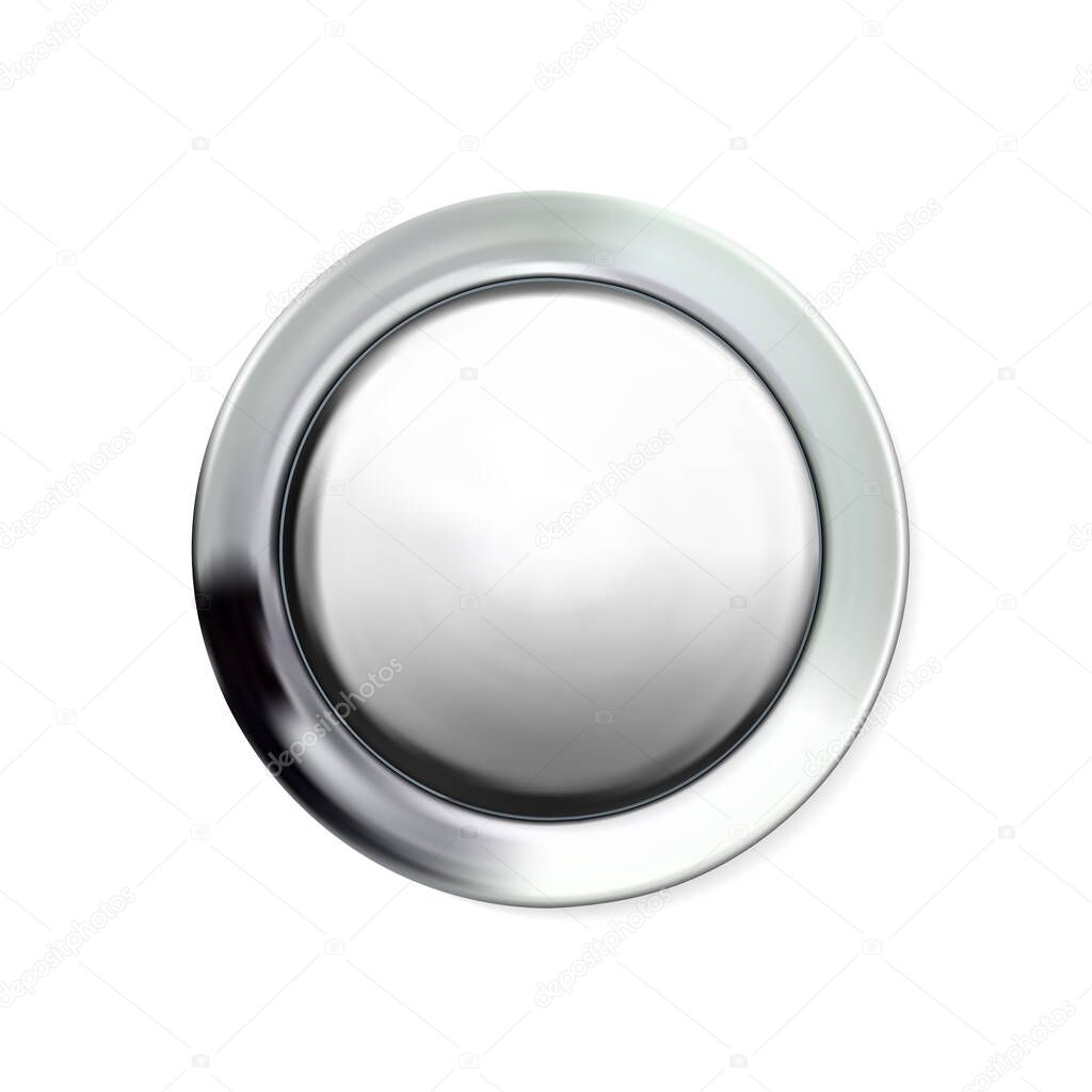 Glossy realistic chrome button silvery. Circle geometric icon technology with shadows, stainless steel for logo, design concepts, interfaces, apps or ad. Vector illustration. Eps10.
