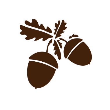 İki Meşe palamudu izole edildi. Sanat yaprakları ve meyveler. Logo, tasarım kavramları, arayüzler, uygulamalar veya reklam için vektör illüstrasyonu. Dekorasyon Bölüm 10.