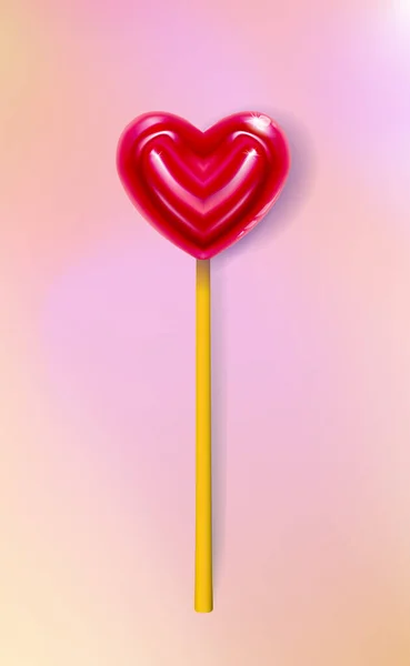 Vector Realistic Heart Lollipop Candy Closeup Happy Valentines Day Greeting — Stock Vector