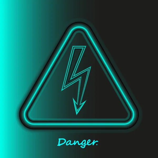 Néon Réaliste Signe Haute Tension Symbole Danger Lumineux Moderne Turquoise — Image vectorielle