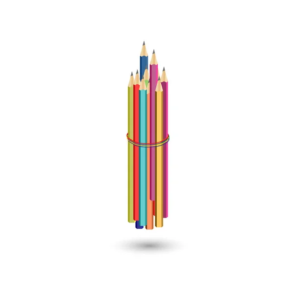 Set Buntstifte Zusammengebunden Mit Farbigen Gummibändern Bleistift Farbbausatz Zum Zeichnen — Stockvektor