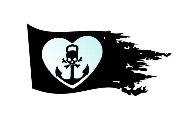 Nautisk Piratflagga Svart Illustration För Design Med Ankare Hjärtat Isolerad — Stock vektor