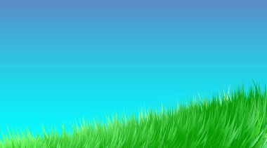 Yeşil çayır arka planı. Mavi gökyüzünde bahar ya da yaz mevsiminde sınır deseni. Alan, çimenlik organik, biyoloji, ekoloji. Yüksek taze dijital taklit, harmanla. Vektör illüstrasyonu Eps 10.