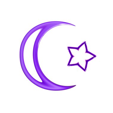 Yıldız ve hilal, mor parlak ikon. Kavram ağı ve uygulama unsurları tasarımı için sembol İslami işaret. Web sitesi geliştirme, uygulama. Işık arka planında birinci sınıf keskinlik. Vektör illüstrasyonu.