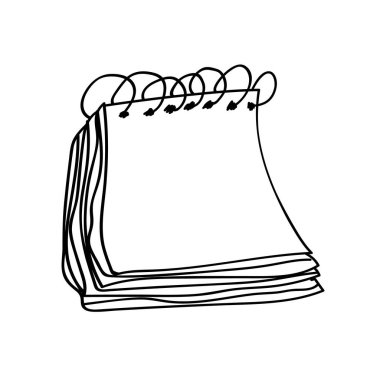 Boş spiral not defteri kasıtlı olarak çocuksu bir tarzda. Çocuk taklidi çizimi. Not defteri beyaz arkaplanda izole edilmiş. Çizim, keçeli kalem, işaret. Çocuk el yapımı. Vektör illüstrasyonu.