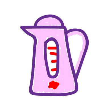 Pembe elektrikli çaydanlık kasıtlı olarak çocuksu bir tarzda. Çocuk taklidi çizimi. Çocuk çizimi, keçeli kalem ya da kalem boyası. Çocuk el yapımı. Vektör illüstrasyonu Eps 10.