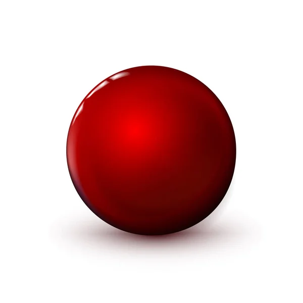 Kırmızı parlak küre, parlak top. Gerçekçi nesnenin etrafını temizle, camsı küre simgesi. Geometrik tasarım basit şekil, düzgün daire şekli. Beyaz arkaplanda izole edilmiş, vektör illüstrasyonu.