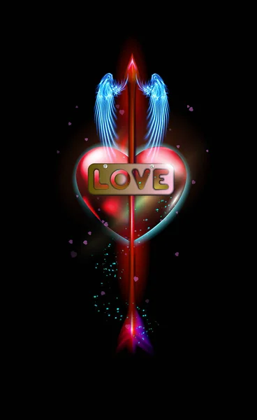 Flecha Fantasia Vermelho Brilhante Cupido Perfurado Amor Inscrição Coração Amur —  Vetores de Stock