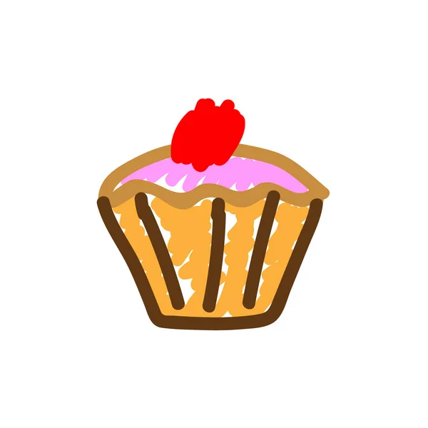 Muffin Alla Ciliegia Stile Deliberatamente Infantile Disegno Infantile Disegno Imitazione — Vettoriale Stock