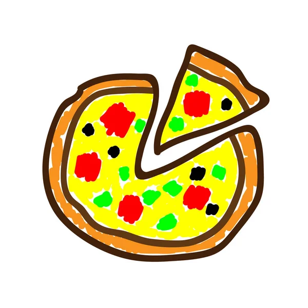Pizza Stile Deliberatamente Infantile Disegno Infantile Disegno Imitazione Pittura Pennarello — Vettoriale Stock