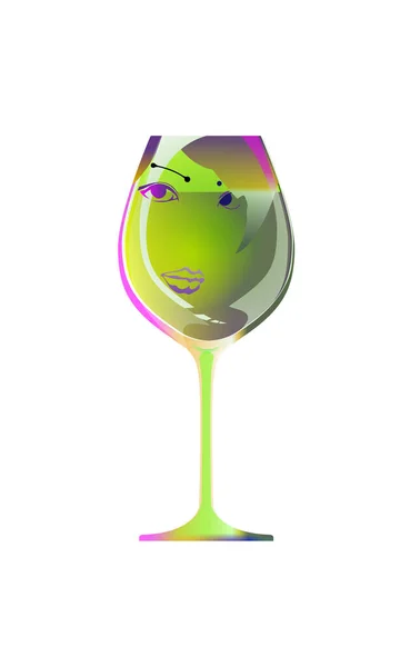 Reflection Beautiful Girl Silhouette Glass Sketch Goblet Absinthe Liqueur Cartoon — Stock Vector