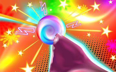 Seksi soyut arka plan, lolipop ışığı yalayan tatlı cinsel rüyalar. Dilin parlak fütüristik tasarımı berbat bir tatlı şekeri. Çekici tasarım, çok renkli, vektör illüstrasyonlu. Eps 10.